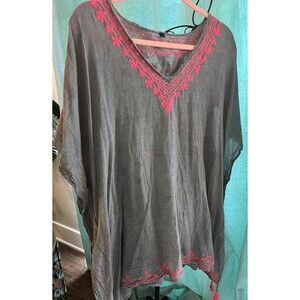 2 Chic Gray And Pink Womens Coverup Cotton Tunic One Size Tassles Embroidery